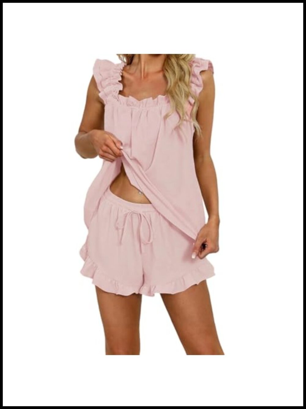 Women's 2-Piece Ruffle Cami Top & Shorts Pajama Lounge Set Sleepwear